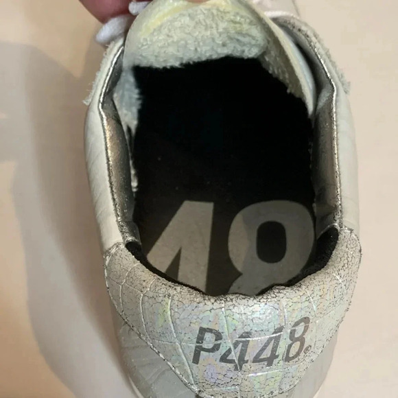 P448 John Round Toe Sneaker Iridescent White Silver Size 37 - Picture 8 of 16